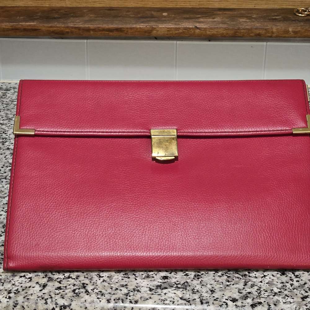 HAZEL Red Pebbled Leather Executive Portfolio / Document Case Vintage